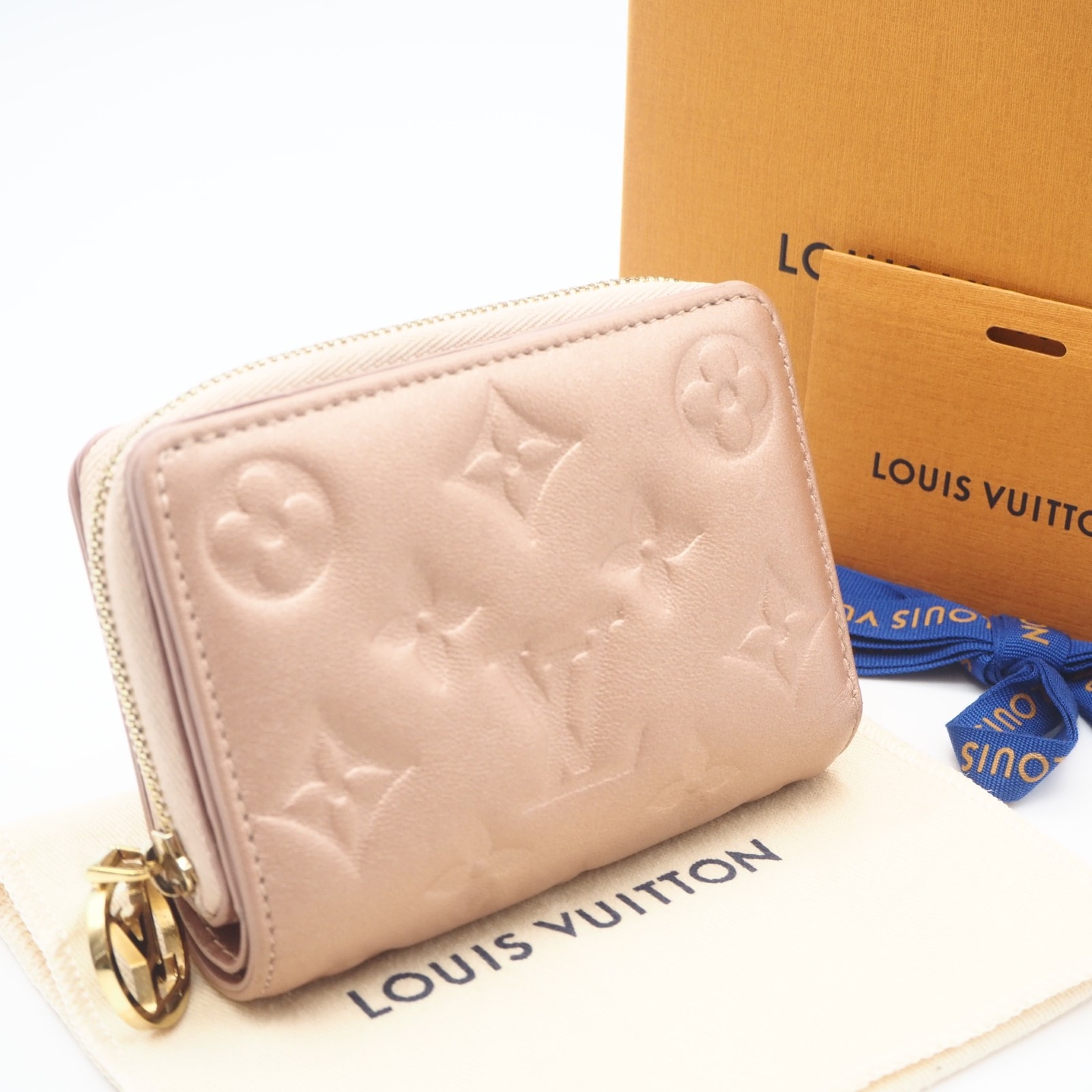 LOUIS VUITTON ルイ・ヴィトン モノグラム エンボス ポルトフォイユ ルー M81996 二つ折り財布 ピンクベージュ ラムスキン レディース