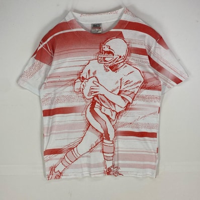 古着 90's/90年代 オニータ ONEITA USA製 半袖Tシャツ アメフト ショートスリーブ クルーネック L ホワイト系 バックプリント メンズ