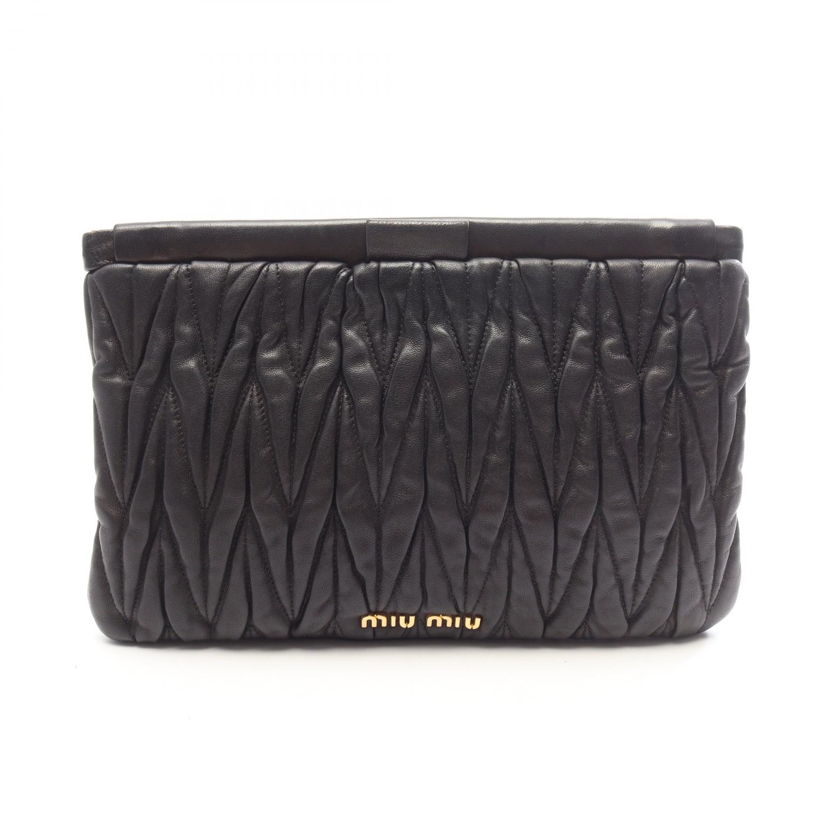 ミュウ ミュウ Miu Miu マテラッセ セカンドバッグ クラッチバッグ バッグ レザー レディース ブラック系 【中古】