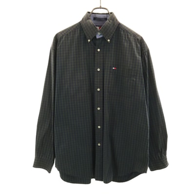 TOMMY HILFIGER トミーヒルフィガー 90s オールド フラッグタグ チェック柄 長袖 ボタンダウンシャツ M ネイビー系