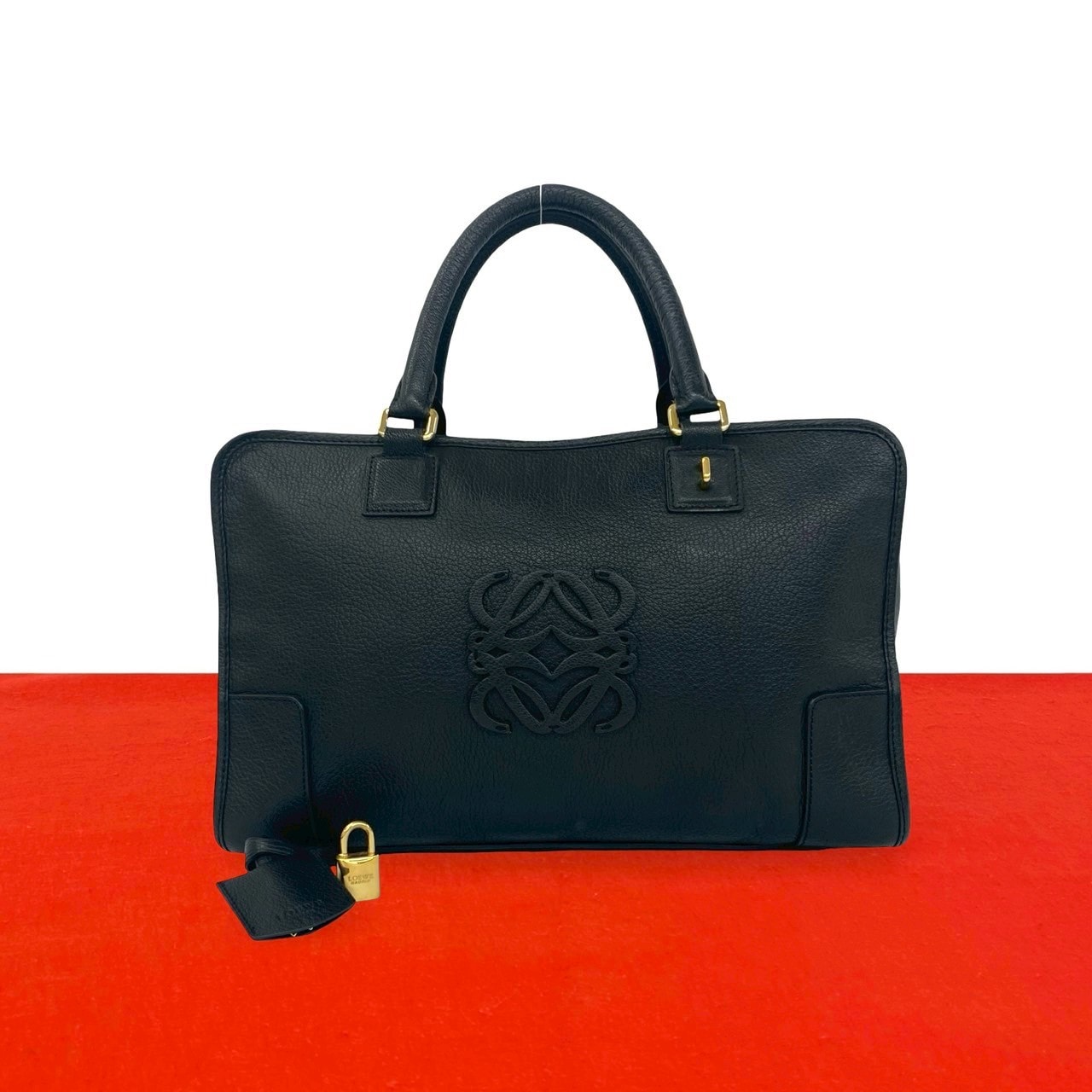 LOEWE ロエベ アマソナ 36 アナグラム ロゴ レザー ハンドバッグ ブラック
46671