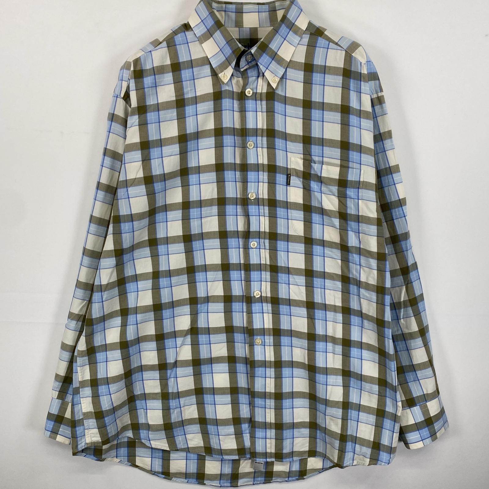 古着 バブアー Barbour 長袖シャツ ボタンダウン ワンポイント 胸ポケット L  ホワイト系 チェック メンズ