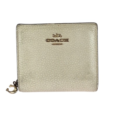 COACH コーチ オフホワイト ゴールド金具 レザー 折財布 コンパクトウォレット 603483 【中古】