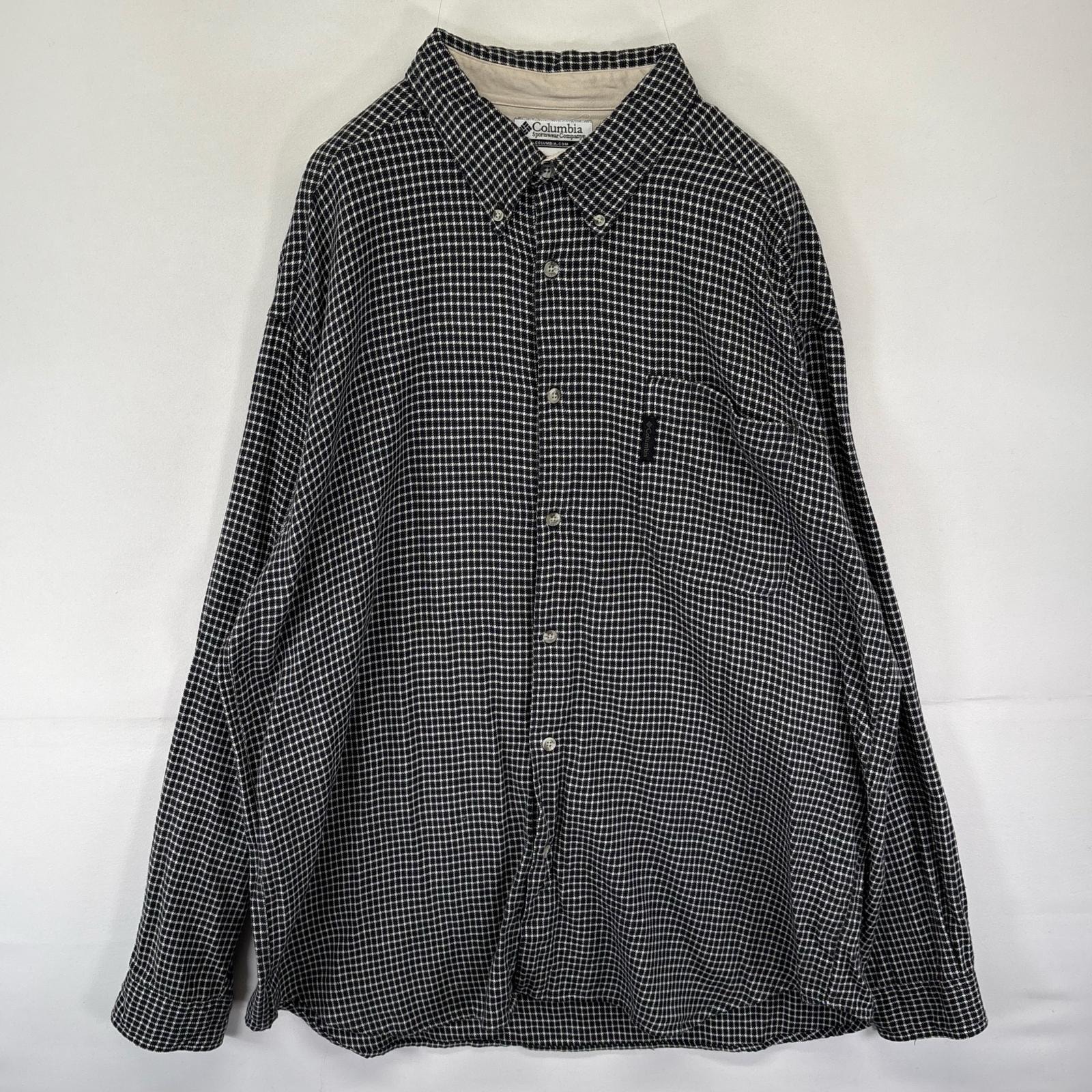 古着 コロンビア Columbia 長袖シャツ ボタンダウン ワンポイント 胸ポケット フランネル 2XL  ブラック系 チェック メンズ