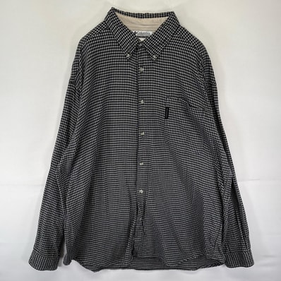 古着 コロンビア Columbia 長袖シャツ ボタンダウン ワンポイント 胸ポケット フランネル 2XL ブラック系 チェック メンズ