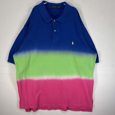 古着 ポロ・ラルフローレン POLO RALPH LAUREN 鹿の子 半袖 ポロシャツ ロゴ 刺繍 大きいサイズ 2ボタン 2XLT ブルー系 マルチカラー メンズ