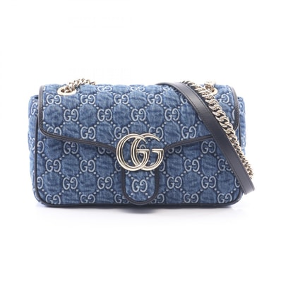 グッチ GUCCI GGマーモント キルティング スモール ショルダーバッグ バッグ デニム レザー レディース ネイビー系 / ブラック系 443497 【中古】