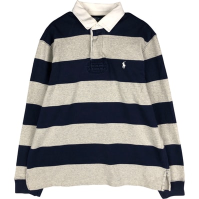 古着 ラルフローレン Ralph Lauren POLO by Ralph Lauren CUSTOM FIT ボーダー柄 長袖 ラガーシャツ メンズL相当/eaa601151