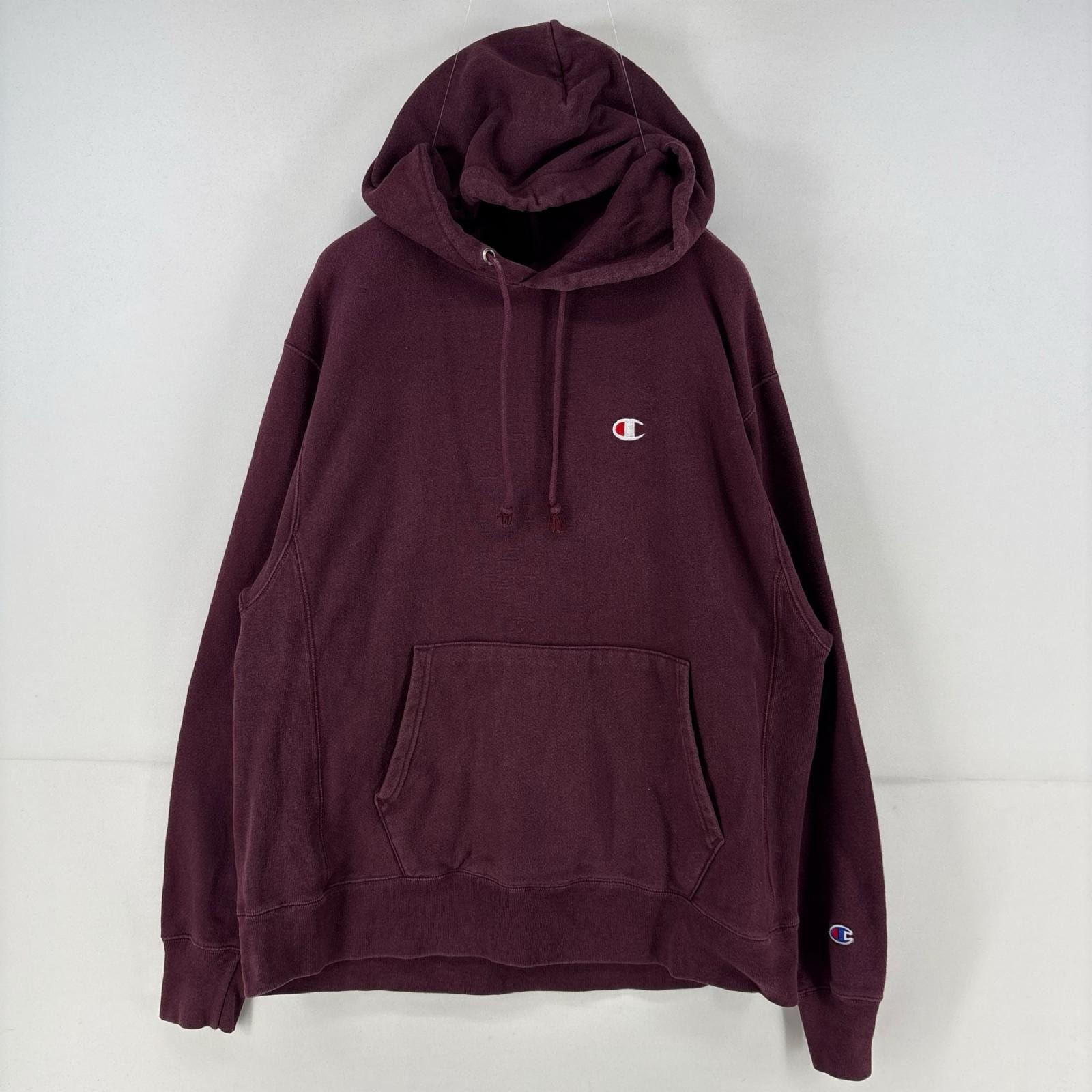 古着 チャンピオン Champion スウェット ワンポイント リバースウィーブ スウェット ボルドー L  レッド系 無地 メンズ