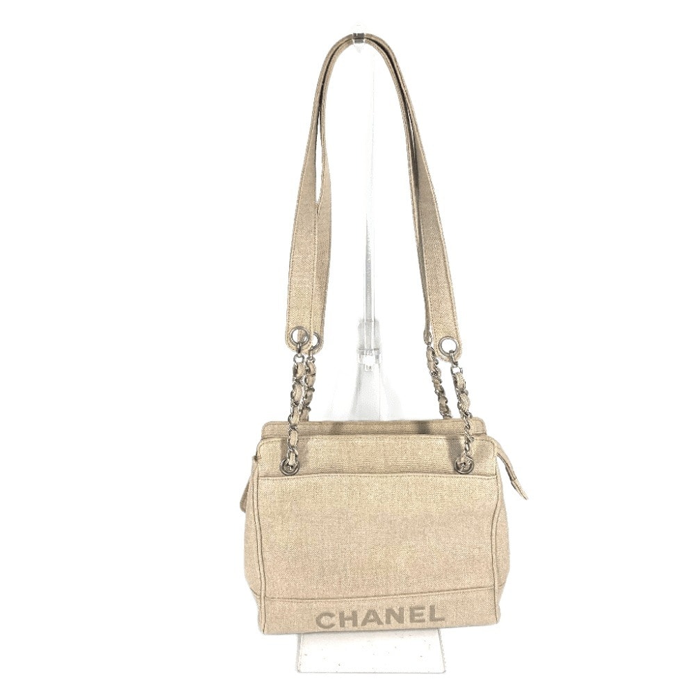 シャネル CHANEL CC ココマーク ヴィンテージ カバン チェーンバッグ 肩掛け トートバッグ ショルダーバッグ キャンバス ベージュ
