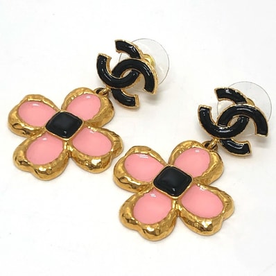 シャネル CHANEL ココマーク フラワー ジュエリー アクセサリー 耳飾り L23 ピアス メタル ピンク×ブラック ゴールド 新品同様