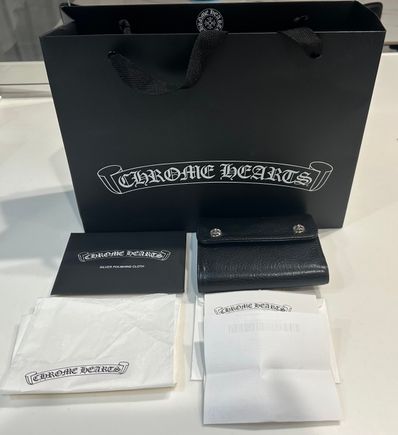 Chrome Hearts Wave Mini Cross Ball Button Leather Wallet "Black/Silver"