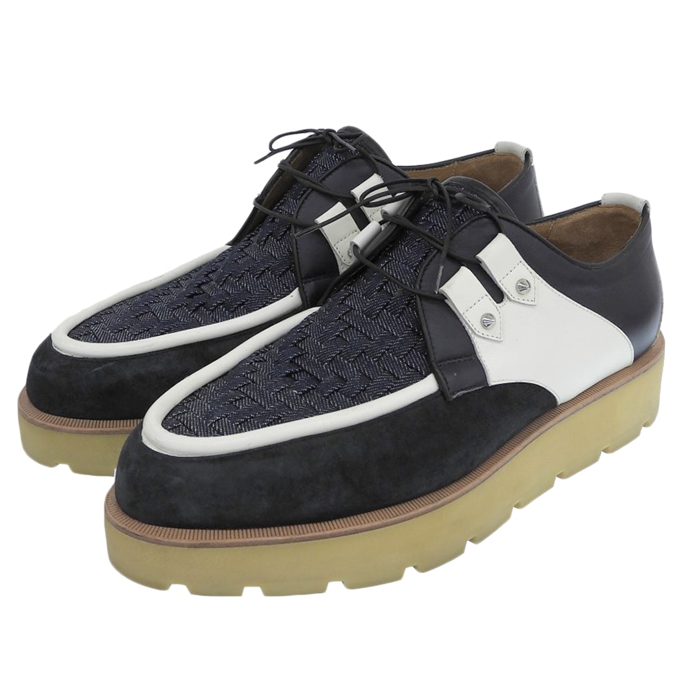 クリスチャンルブタン 美品 MARCELLO SPIKE インディゴ スパイク 厚底シューズ メンズ ネイビー×ホワイト 40 40