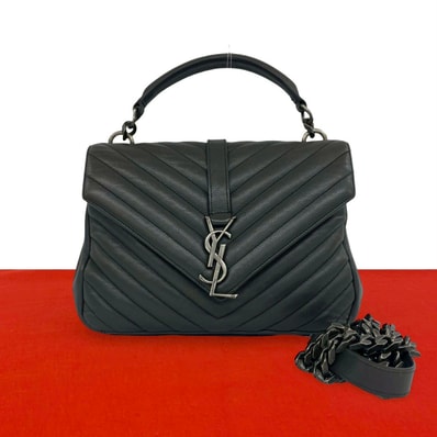 SAINT LAURENT PARIS サンローランパリ カレッジ YSL ロゴ 金具 レザー ショルダーバッグ グレー
68645