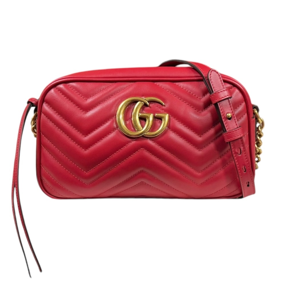 グッチ GGマーモント ショルダーバッグ レザー 447632 レッド レディース GUCCI  中古