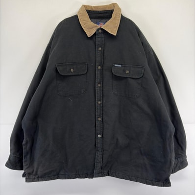 古着 ディッキーズ Dickies ダック ジャケット ワンポイント フルボタン 大きいサイズ 襟コーデュロイ 作業着 ワーク 3XL ブラック メンズ
