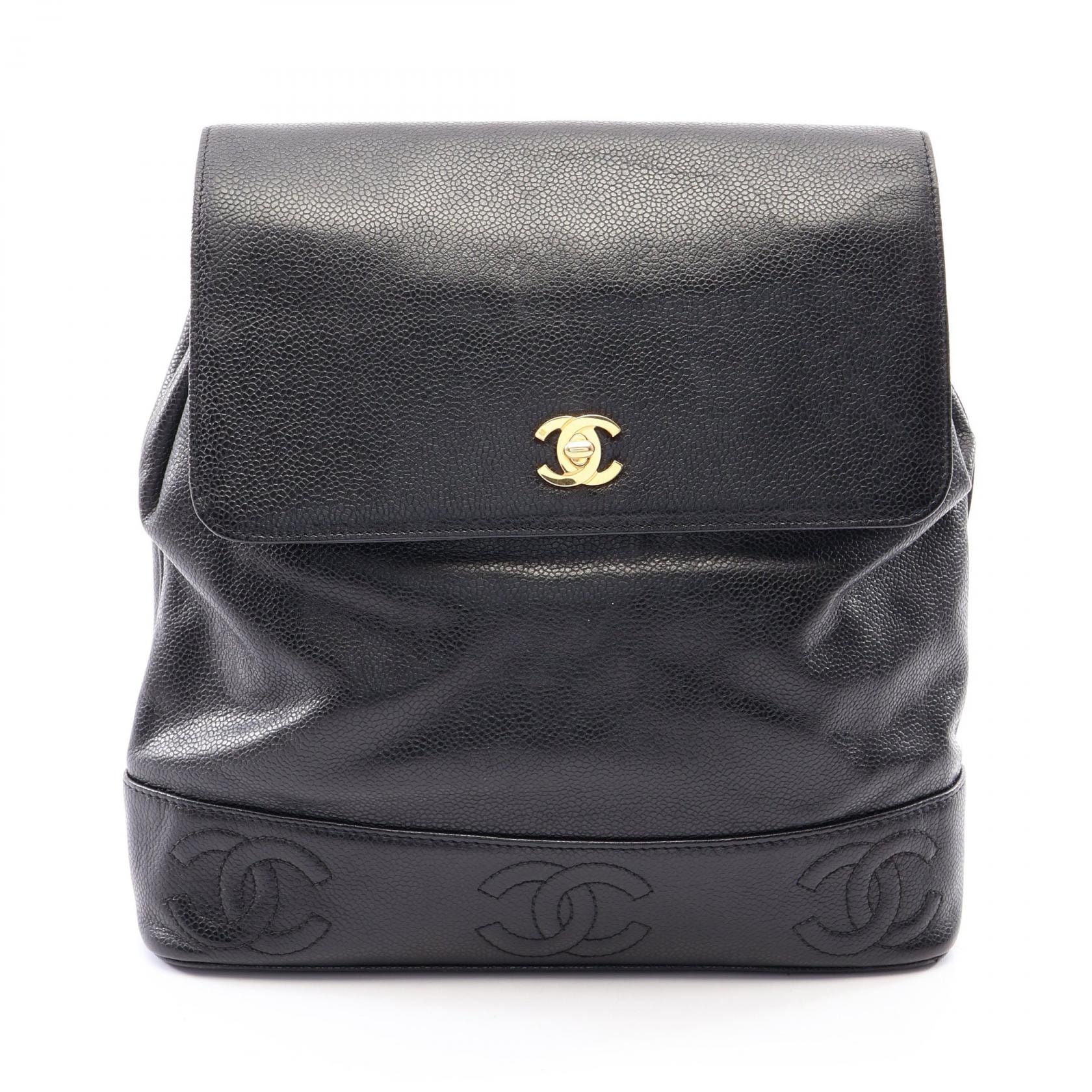 シャネル CHANEL トリプルココマーク リュックサック バックパック バッグ カーフ(牛革) レディース ブラック系 【中古】