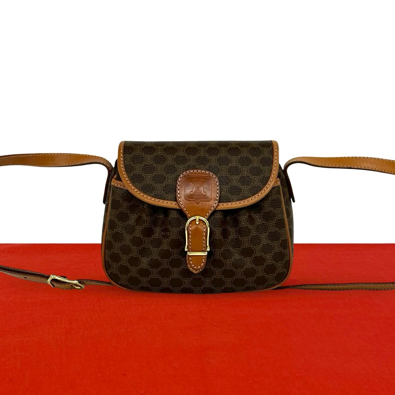 CELINE セリーヌ マカダム ブラゾン ロゴ 柄 レザー PVC ショルダーバッグ ブラウン
 09530