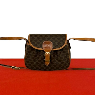 CELINE セリーヌ マカダム ブラゾン ロゴ 柄 レザー PVC ショルダーバッグ ブラウン
09530