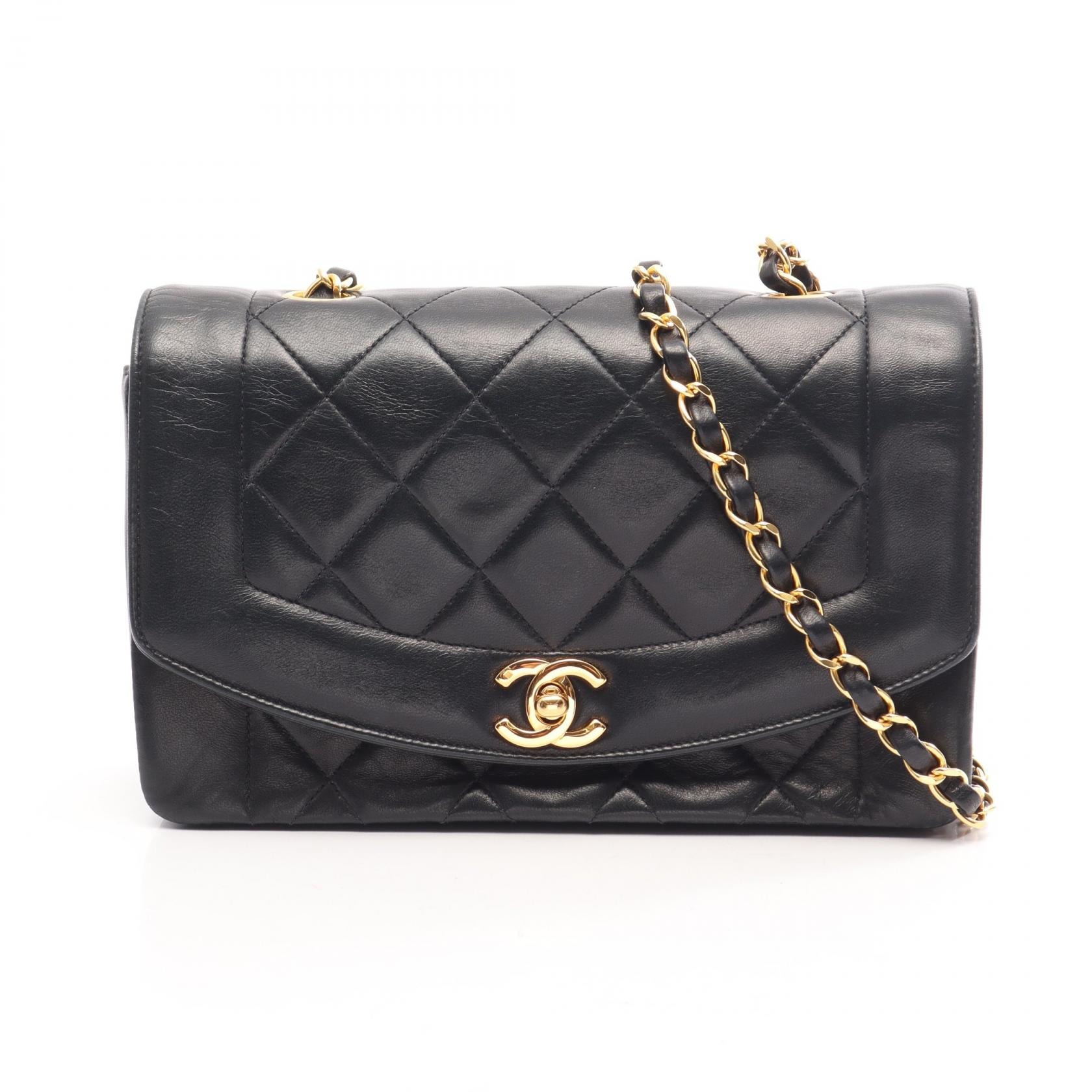 シャネル CHANEL マトラッセ ダイアナフラップ ショルダーバッグ バッグ ラムスキン(羊革) レディース ブラック系 A01164 【中古】