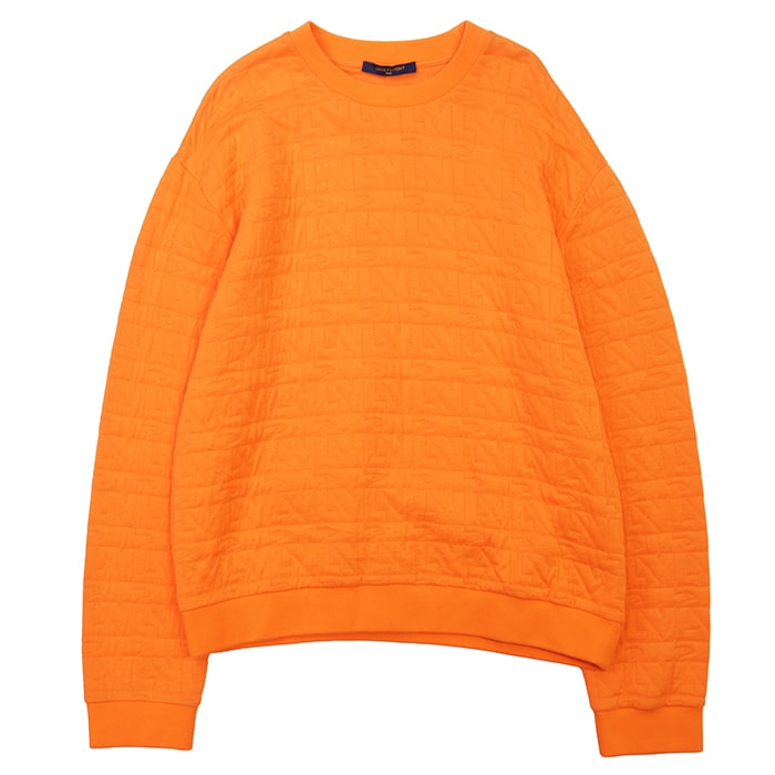 【未使用】LOUIS VUITTON ルイ・ヴィトン スウェット サイズ XL メンズ 2023SS LV ロゴ ジャガード ステッチ コットン × ナイロン プルオーバー クルーネック ロングスリーブ 丸首 長袖 トップス オレンジ 橙色 イタリア製