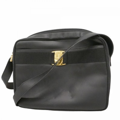 【6dc3720】サルヴァトーレフェラガモ ショルダーバッグ ヴァラ レザー ブラック ゴールド金具【中古】レディース