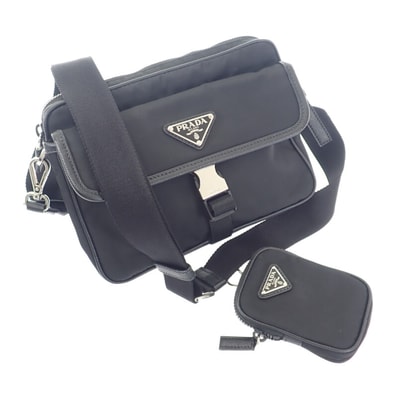 PRADA Re-Nylon x Saffiano Leather Shoulder Bag "Black"