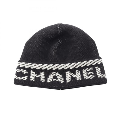 シャネル CHANEL ロゴ ニットキャップ ニットキャップ 帽子 カシミヤ レディース ブラック系 【中古】