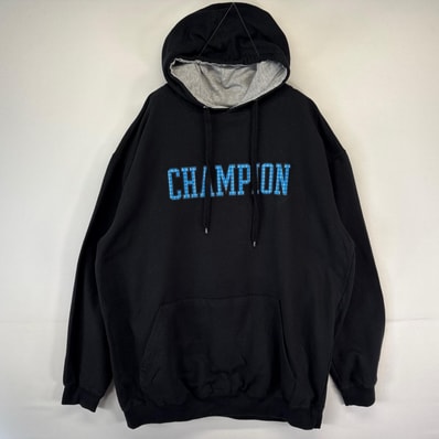 古着 チャンピオン Champion パーカー スウェット ロゴプリント 大きいサイズ プルオーバー フーディ 2XLT ブラック メンズ
