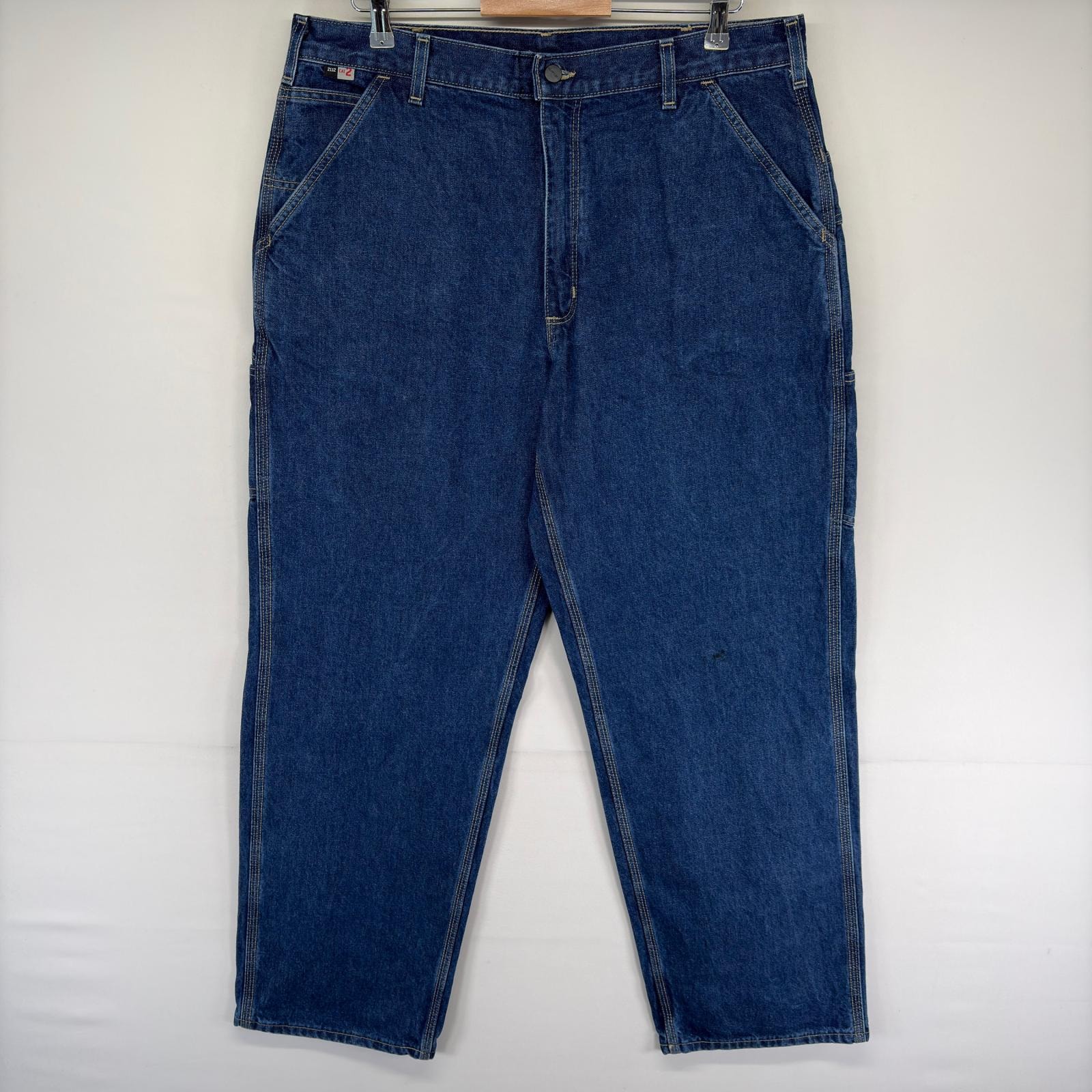 古着 カーハート Carhartt デニム パンツ ワーク ワンポイント ジップフライ ツールポケット ジーンズ w38 L32  ブルー系 メンズ