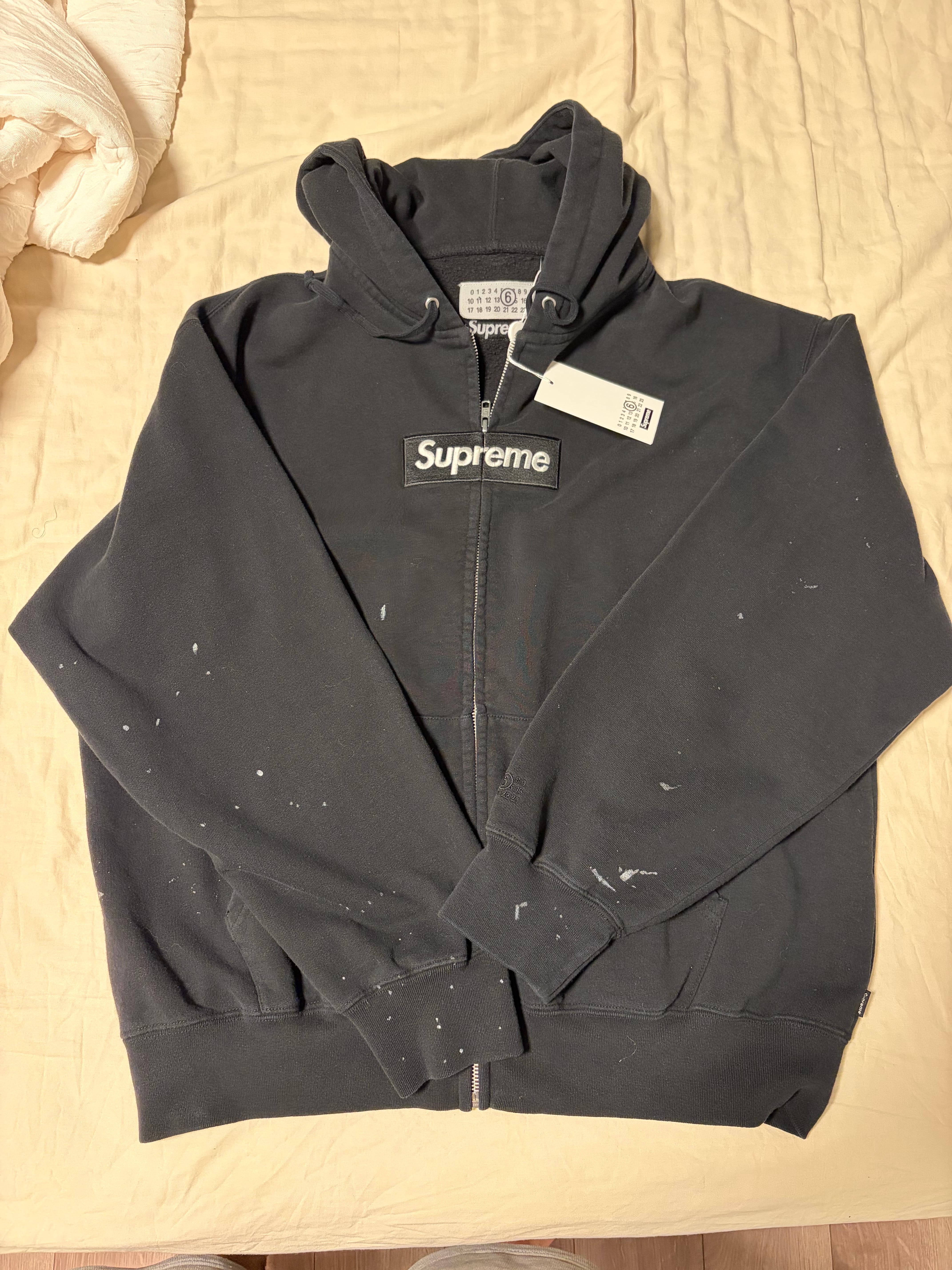 Supreme x MM6 Maison Margiela Box Logo Zip Up Hooded Sweatshirt "Black"