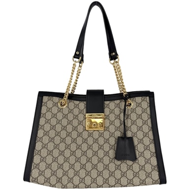 GUCCI グッチ トートバッグ ホースビット パドロック GG ミディアム ハンドバッグ 肩掛け 479197 GGスプリームキャンバス レザー ブラウン 茶 ブラック 黒 ゴールド金具 レディース【中古品】