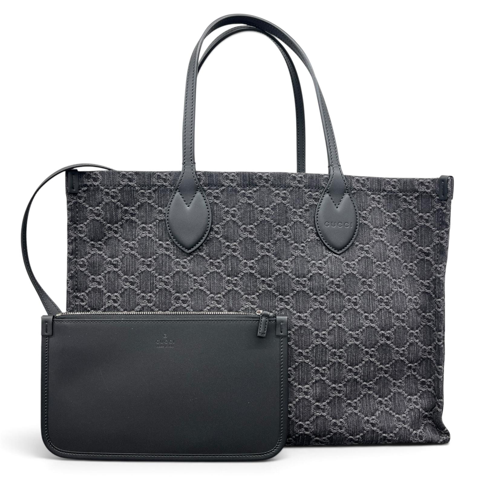 GUCCI 極美品 グッチ GGデニム オフィディア ラージ トートバッグ 772184 デニム レザー ブラック ビジネスバッグ ユニセックス Y2K Aランク 中古 鑑定済 グッチバッグ