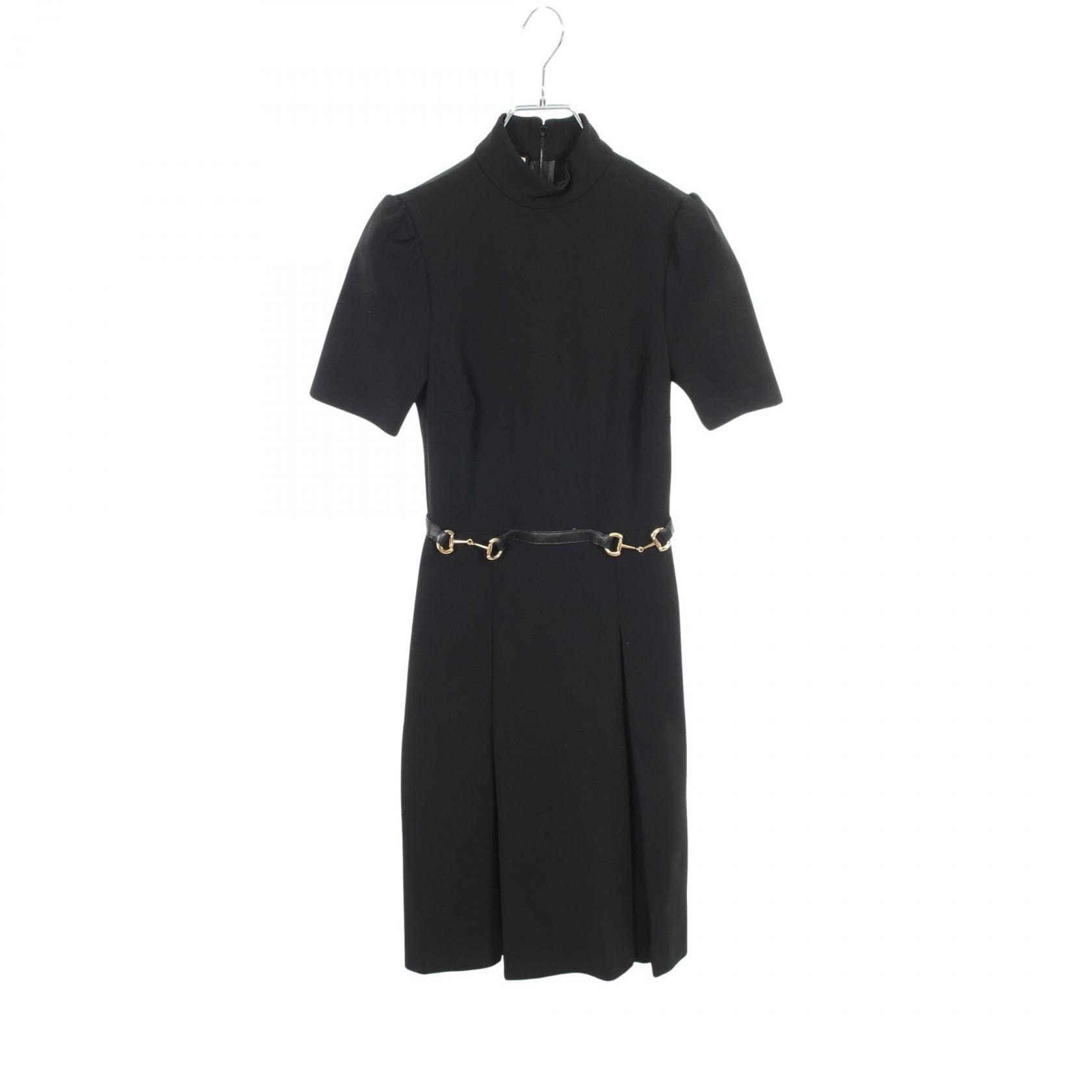 グッチ GUCCI ホースビット 半袖 ワンピース 衣料品 トップス レーヨン ナイロン ポリウレタン / レザー レディース ブラック系 598881 【中古】