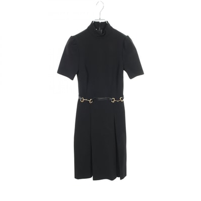 グッチ GUCCI ホースビット 半袖 ワンピース 衣料品 トップス レーヨン ナイロン ポリウレタン / レザー レディース ブラック系 598881 【中古】
