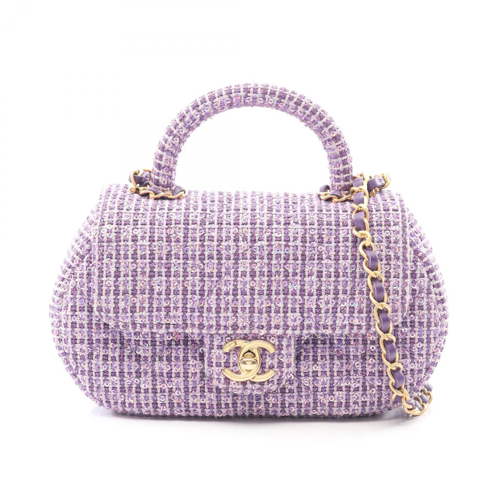 シャネル CHANEL マトラッセ トップハンドル ショルダーバッグ バッグ ファブリック レディース パープル系 【中古】