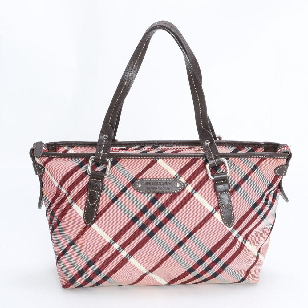 バーバリー ノバ チェックトート バッグ レザー×キャンバス