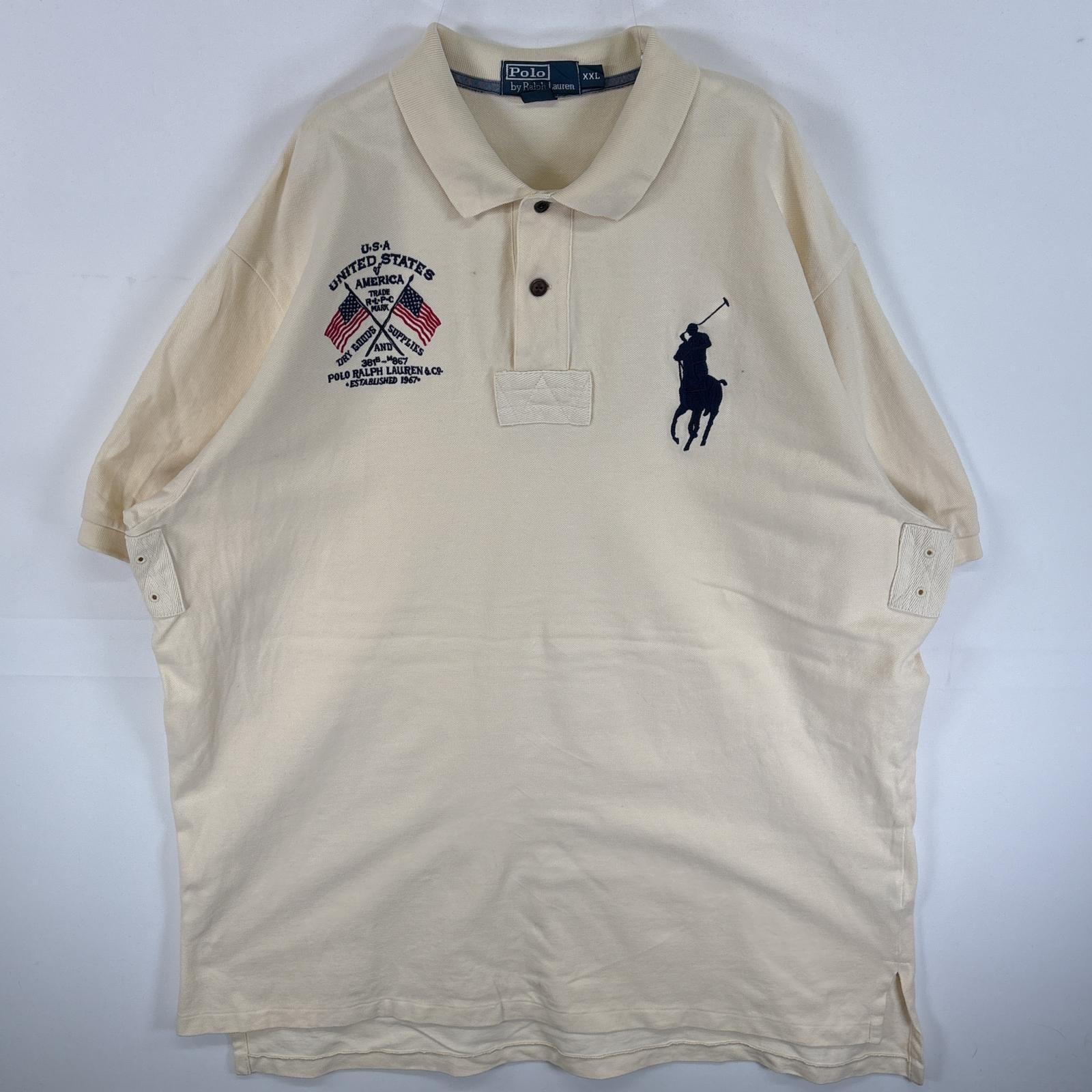 古着 90's/90年代 ポロバイラルフローレン Polo by Ralph Lauren 鹿の子 半袖 ポロシャツ ビックポニー ラガーシャツ 大きいサイズ 14041  ホワイト 無地 メンズ