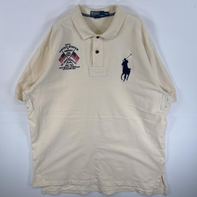 古着 90's/90年代 ポロバイラルフローレン Polo by Ralph Lauren 鹿の子 半袖 ポロシャツ ビックポニー ラガーシャツ 大きいサイズ 14041 ホワイト 無地 メンズ