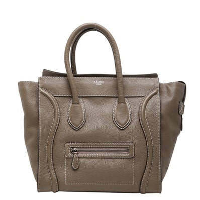 セリーヌ ラゲージ ミディアム ハンドバッグ S-CU-1111 グレー系 レザー レディース CELINE 【中古】