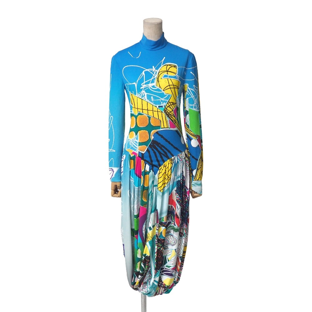 ■美品■2022AW■Stella McCartney ステラマッカートニー ワンピース サイズ36 Spectralia 総柄 長袖 プリーツ ブランド古着【中古】20251127/RA6747