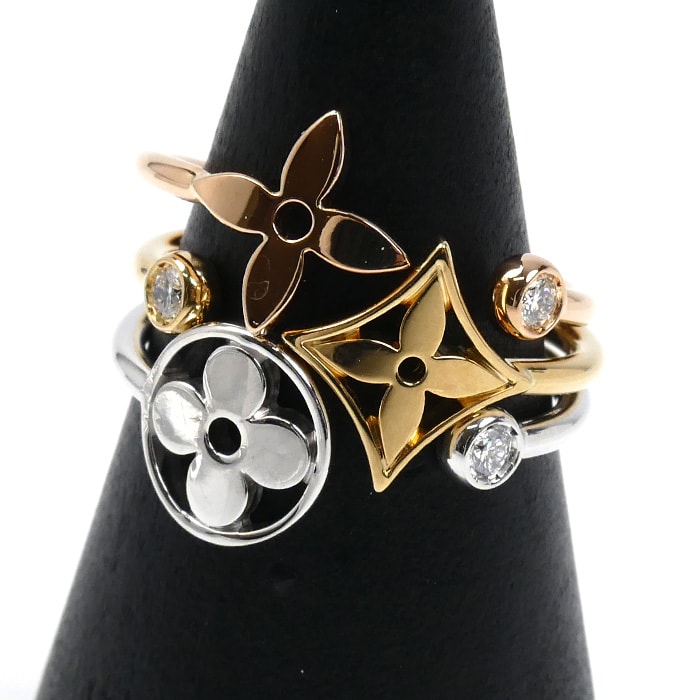 LOUIS VUITTON ルイ・ヴィトン K18YG/PG/WG バーグ モノグラム イディール スリーゴールド リング・指輪 Q9F15D 043719 ダイヤモンド 10号 50 5.6g レディース【中古】【美品】