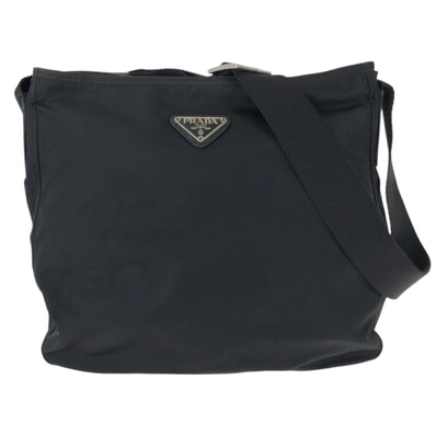 美品 PRADA プラダ テスート 三角ロゴプレート ブラック 黒 シルバー金具 ナイロン レザー/ ショルダーバッグ 604220 【中古】
