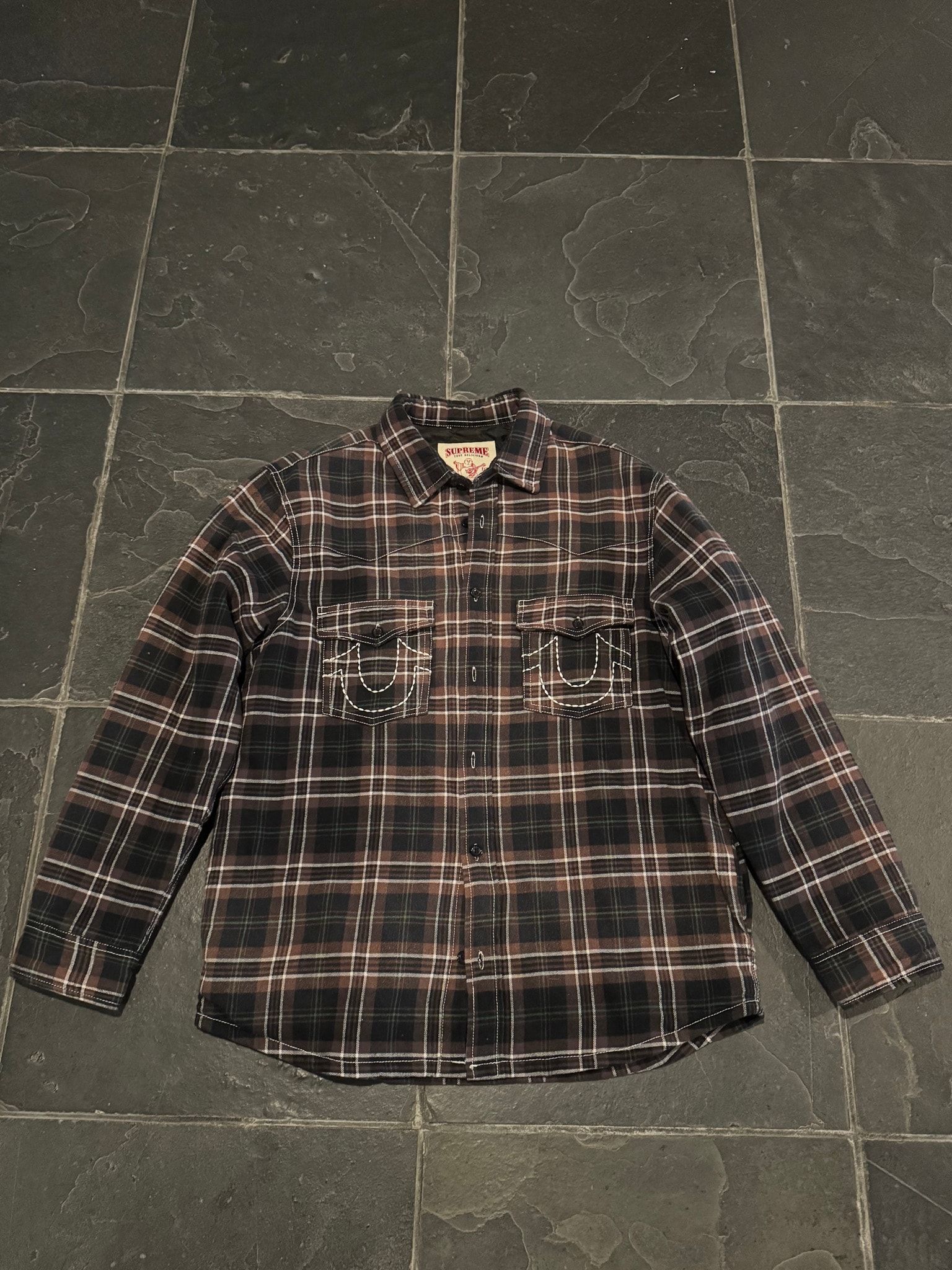 Supreme x True Religion Quilted Lined Plaid Flannel Shirt "Black"