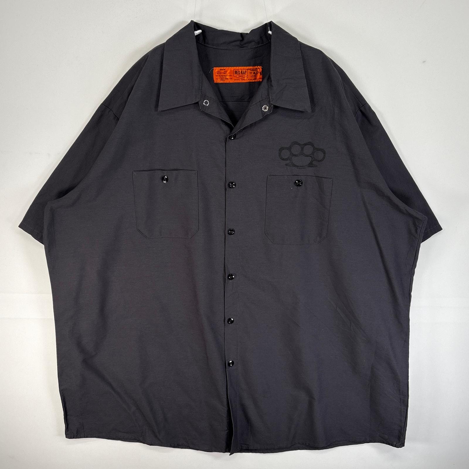 古着 レッドキャップ RED KAP 半袖シャツ ワーク 胸ポケ モーターカルチャー 大判 3XL  ダークグレー 両面プリント メンズ