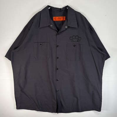 古着 レッドキャップ RED KAP 半袖シャツ ワーク 胸ポケ モーターカルチャー 大判 3XL ダークグレー 両面プリント メンズ