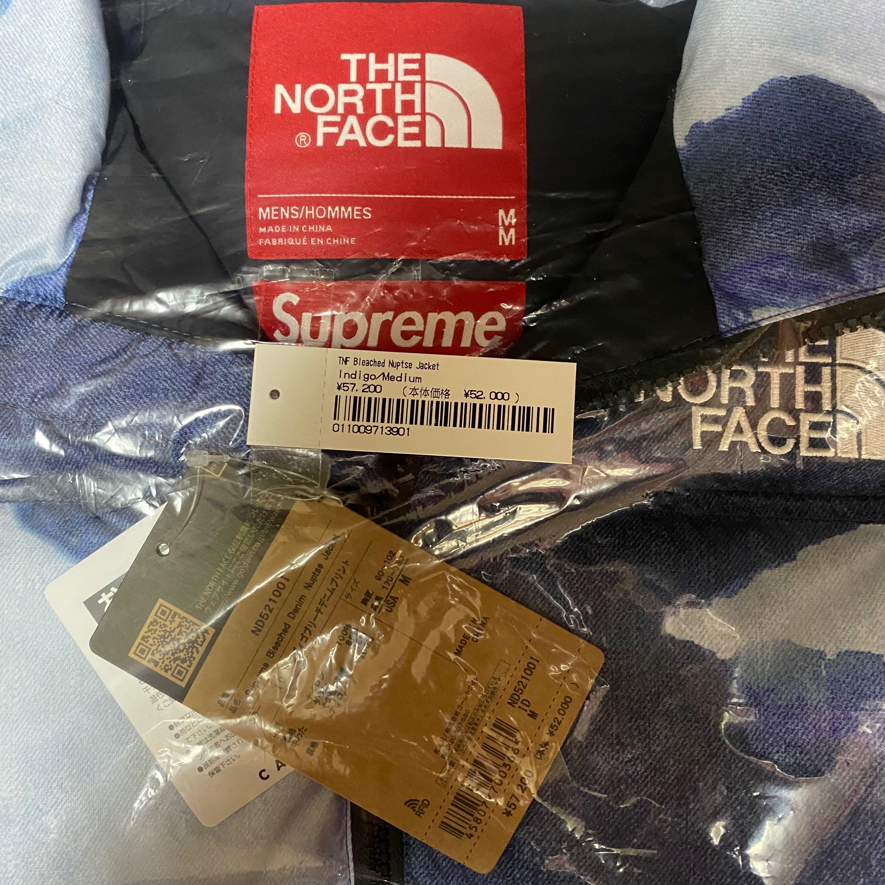 Supreme x The North Face Bleached Denim Print Nuptse Jacket "Indigo"