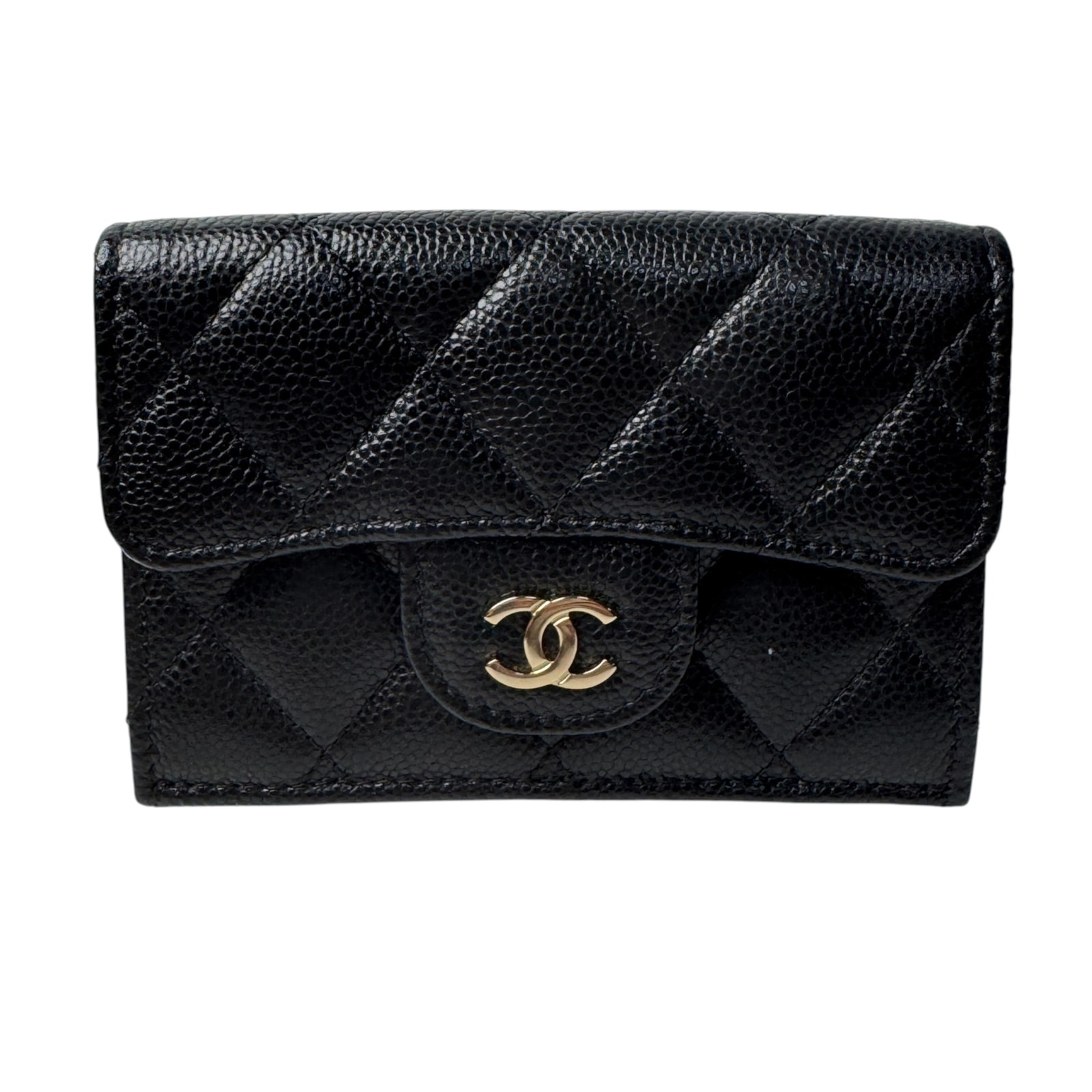 美品 シャネル CHANEL マトラッセ キャビアスキン 三つ折り財布 ランダム レディース