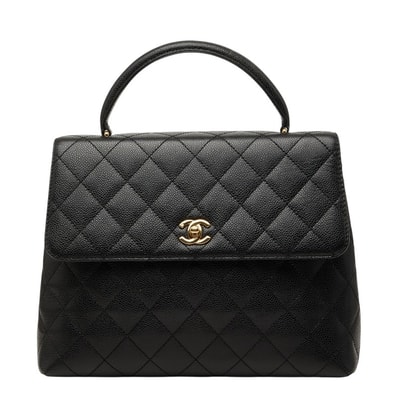 シャネル ココマーク マトラッセ ハンドバッグ トップハンドル ブラック ゴールド金具 キャビアスキン レディース CHANEL 【中古】
