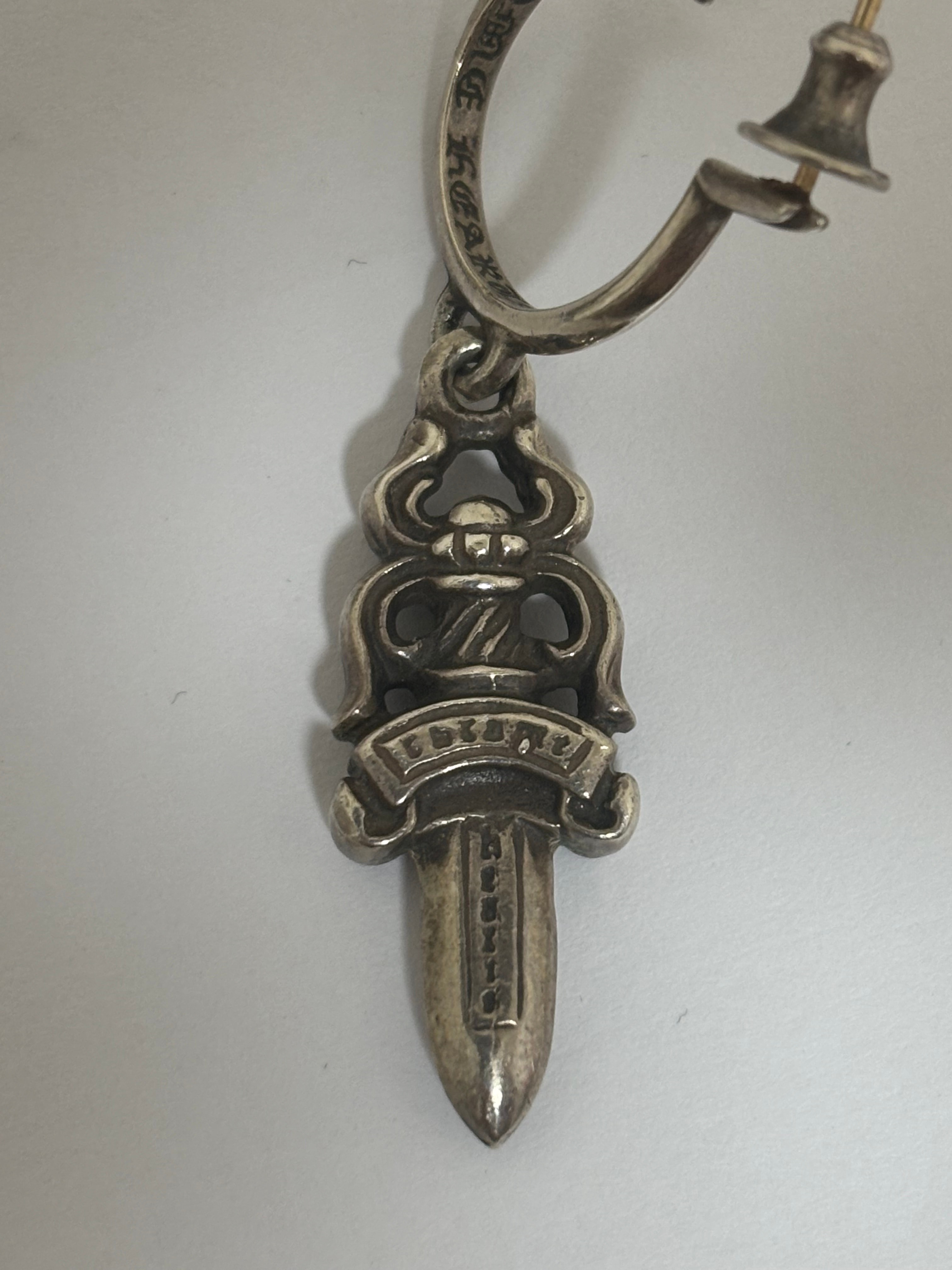 Chrome Hearts # 5 Dagger Charm On Hoop Earrings "Silver"